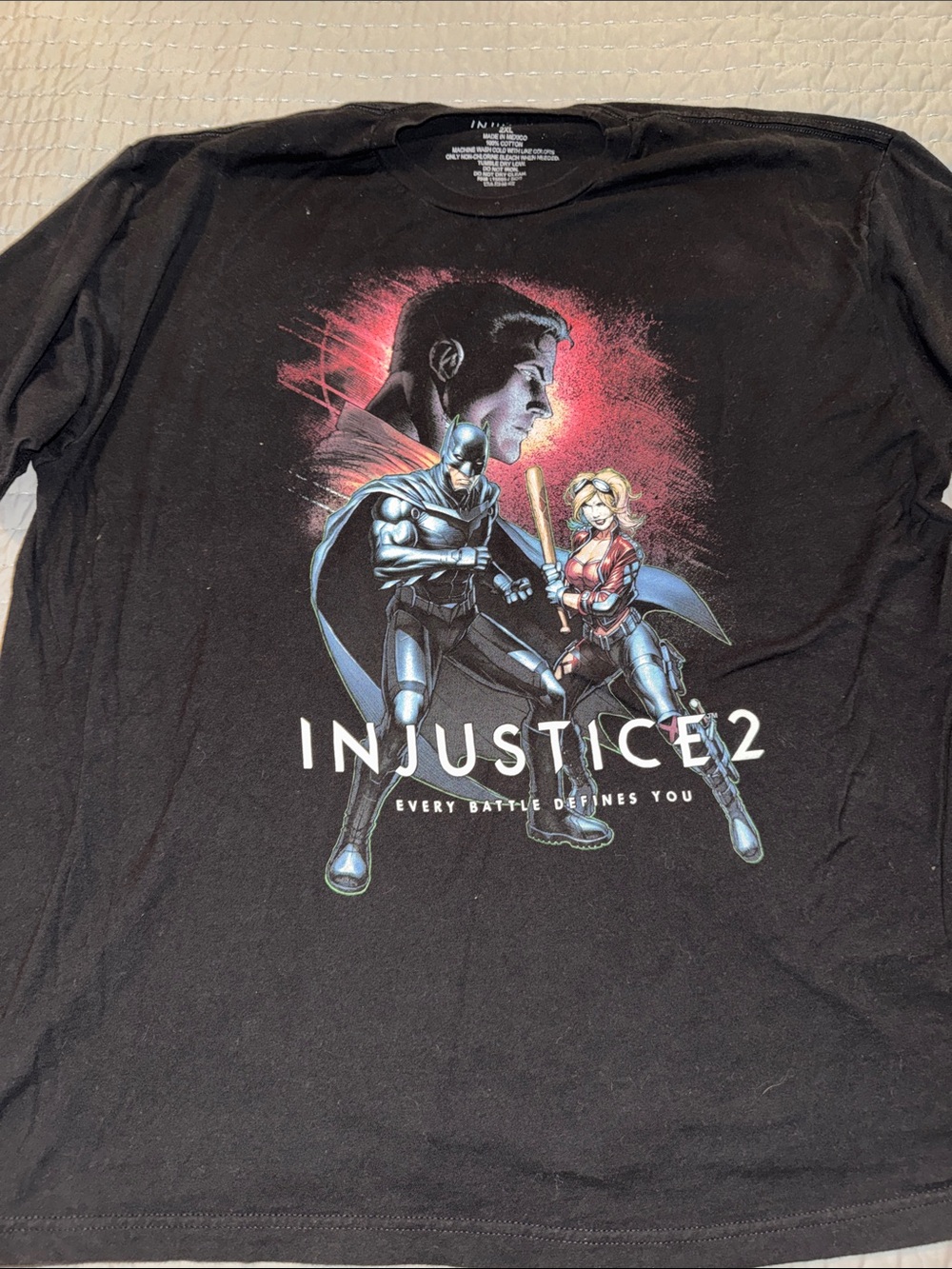Injustice 2 Black Graphic Tee with Batman & Harley Art